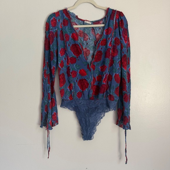 Free People Tops - Intimately Free People Floral Rose Fairy Whimsigoth Deep V Lace Bodysuit S
